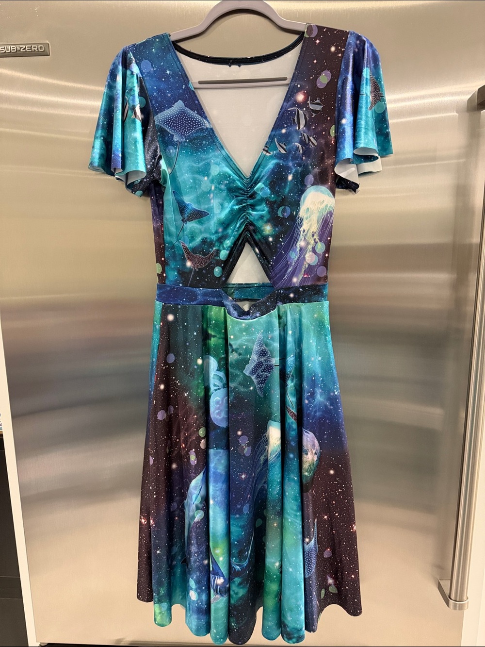 RARE Blackmilk Galaxy Ocean Print cut out Midi Dress